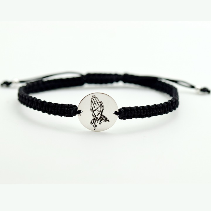 Bratara reglabila cu banut personalizat - Ruga / Rugaciune - Argint 925