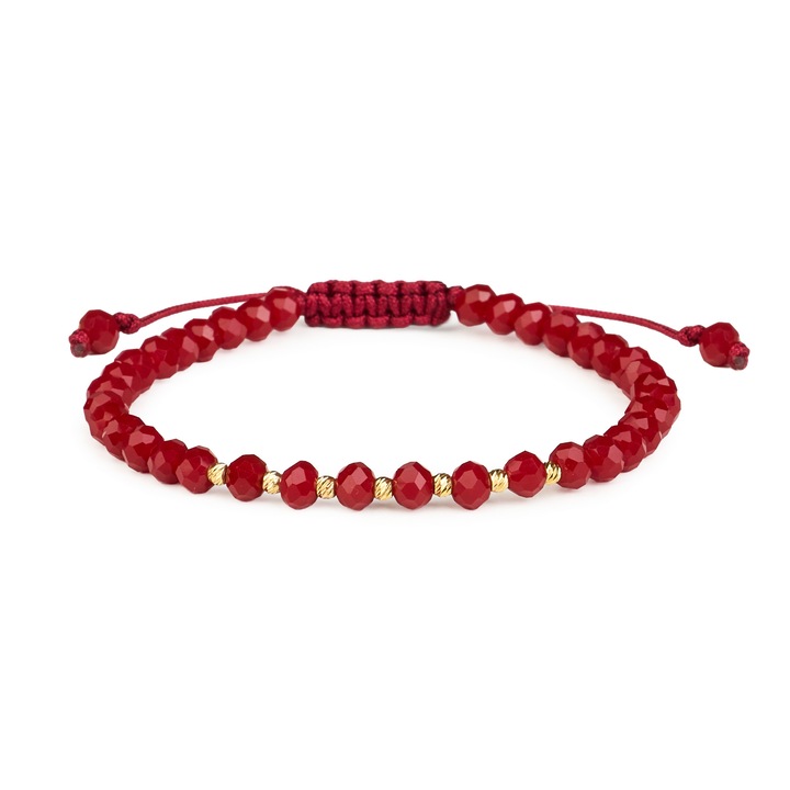 Bratara One Gold Aur 14K cu 7 bile si cristale rosii, ajustabila