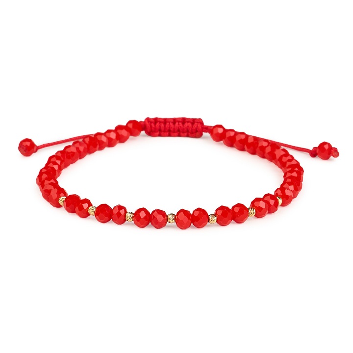 Bratara Aur 14K cu 7 bile si cristale rosii, ajustabila