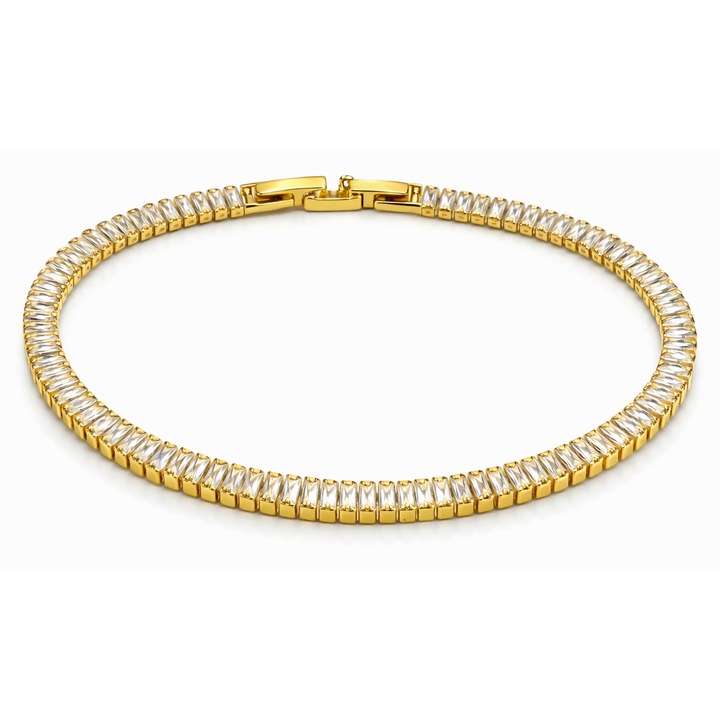 Bratara Tenis dama, finisaj auriu, pietre dreptunghiulare, inchidere sigura, design elegant, cadou premium