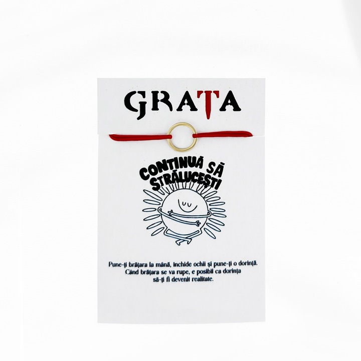 Brățară aur 14K, simbol cerc, design minimalist, roșu, reglabil