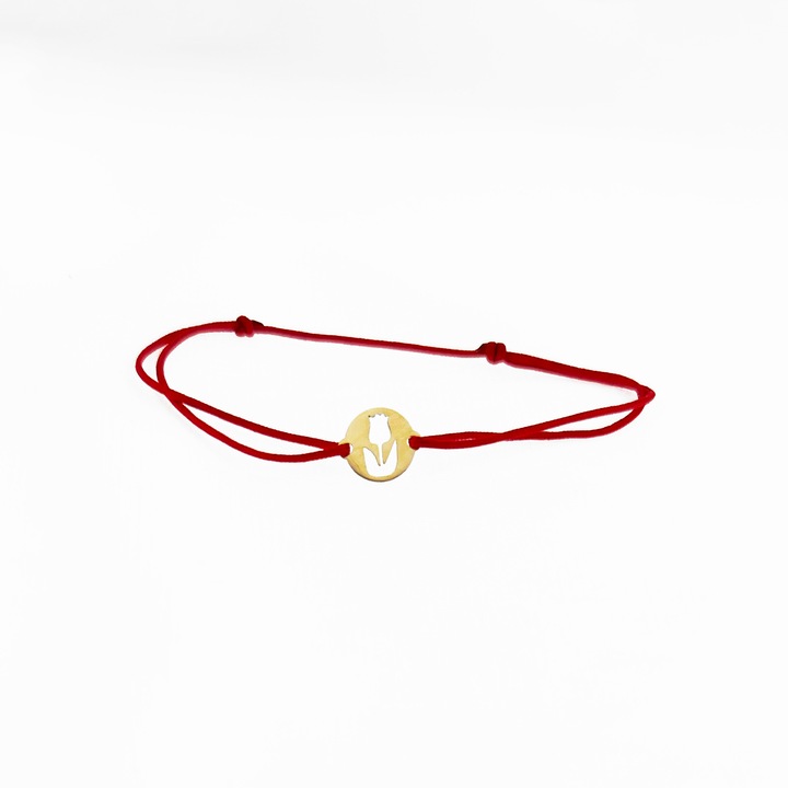 Brățară aur 14K cu simbol lalea, roșu, ajustabil