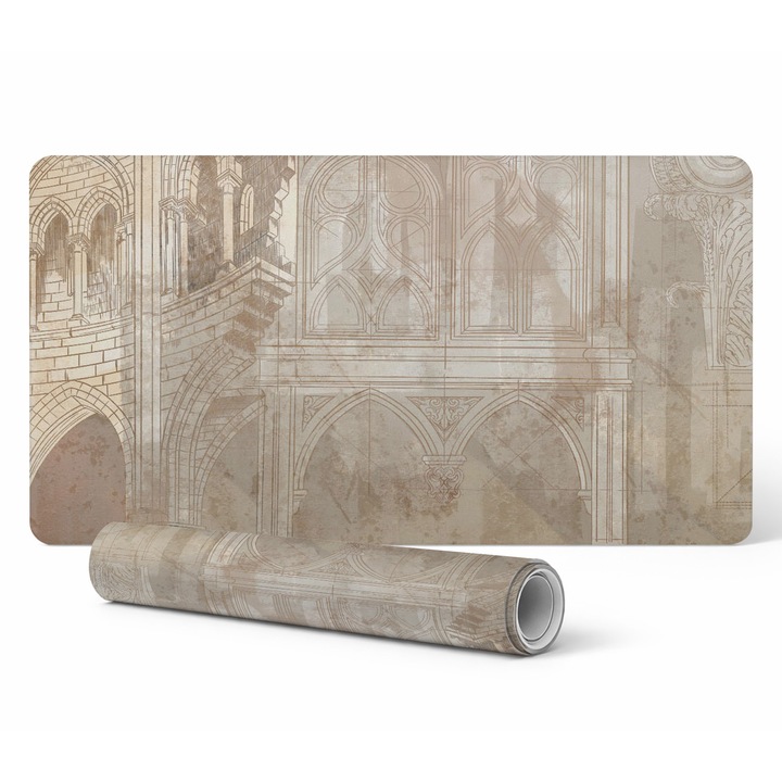 Protectie birou, mousepad Tulup, design gotic, 120x60cm, rezistent la decolorare, 1,6mm