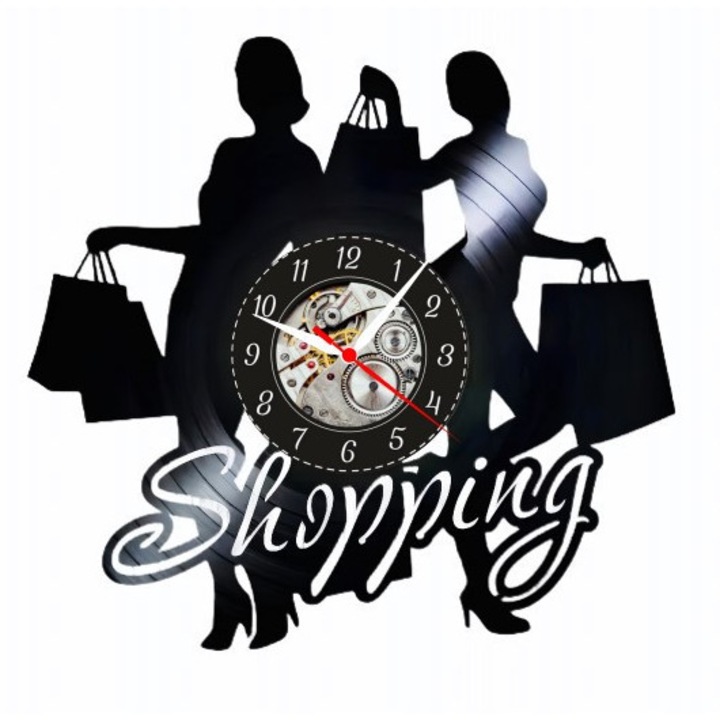 Dekoratív falióra - Shopping Therapy - Divatikonok - bakelitlemezből (Vinyl Record) készült, Lifestyle & Fashion design, Fekete