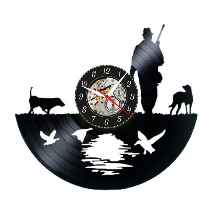 Dekoratív falióra - Vadász naplemente - Vadászélet - bakelitlemezből készült, Outdoor & Hobby design, Fekete