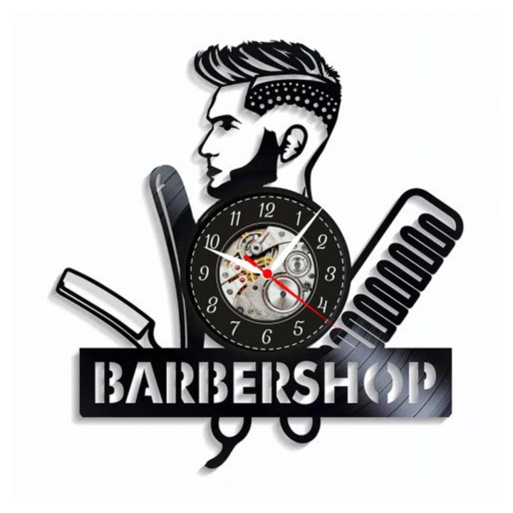Dekoratív falióra - Borbélyüzlet stílus - Gentleman's Grooming - vinyl lemezből készült, Borbélyüzlet & Frizura design, Fekete
