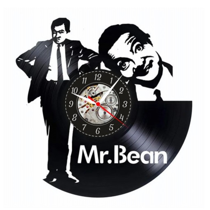 Dekoratív falióra - Mr. Bean Comedy Legend - Brit Humor - bakelit lemezből (Vinyl Record) készült, Retro & Film design, Fekete
