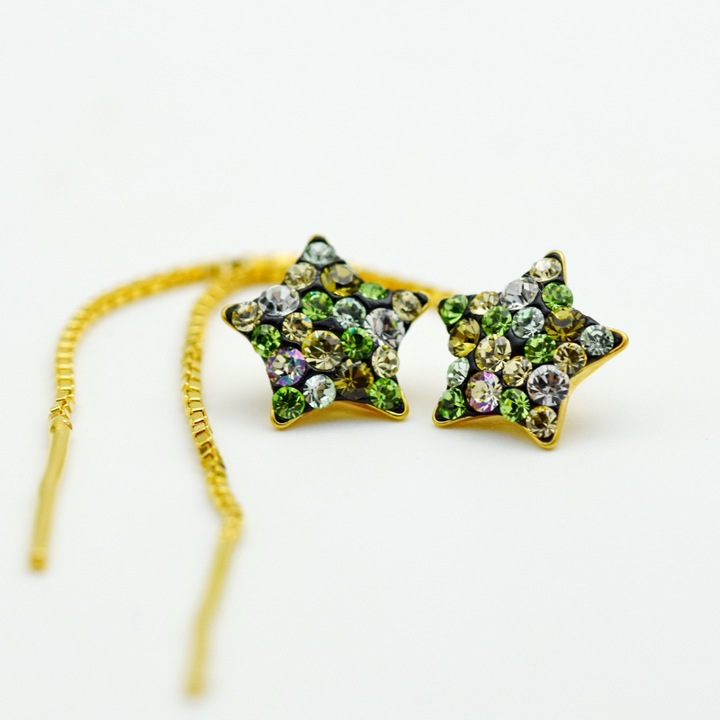 Cercei handmade forma Stea, Argint 925 suflat cu aur, lungime 67mm