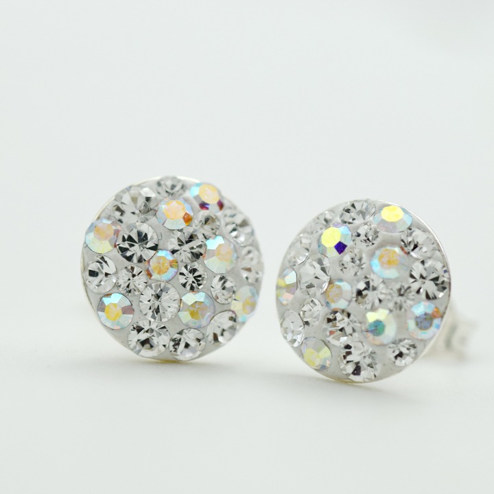 Cercei handmade cu surub Chaton Ball Crystal & AB - Argint 925