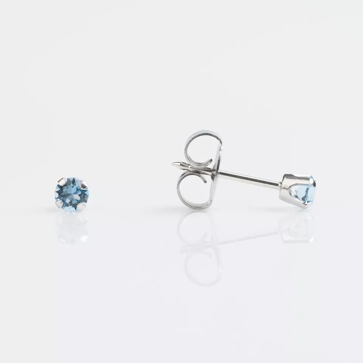 Cercei argintii cu Piatra Aquamarine, 3mm, set cu dispozitiv pentru piercing, otel