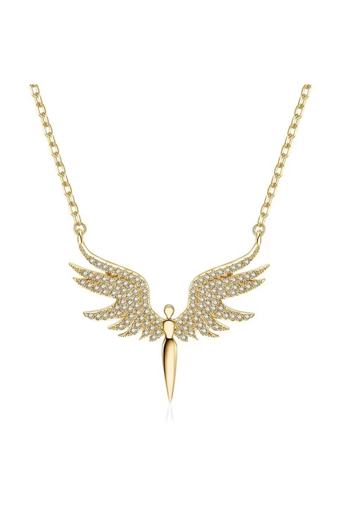 Lantisor cu pandantiv Inger Pazitor, Tessero, auriu, inox placat cu aur 18K, pietre zirconiu