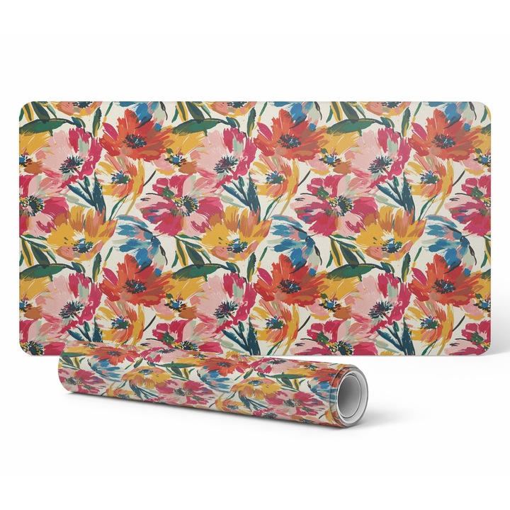 Mapa protectie birou Tulup, model floral abstract, 90x45cm, rezistent la decolorare, 1,6mm grosime