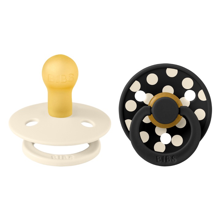 Set 2 suzete BIBS Colour Studio Polka Dots, latex, 6-18 luni, Ivory/Black