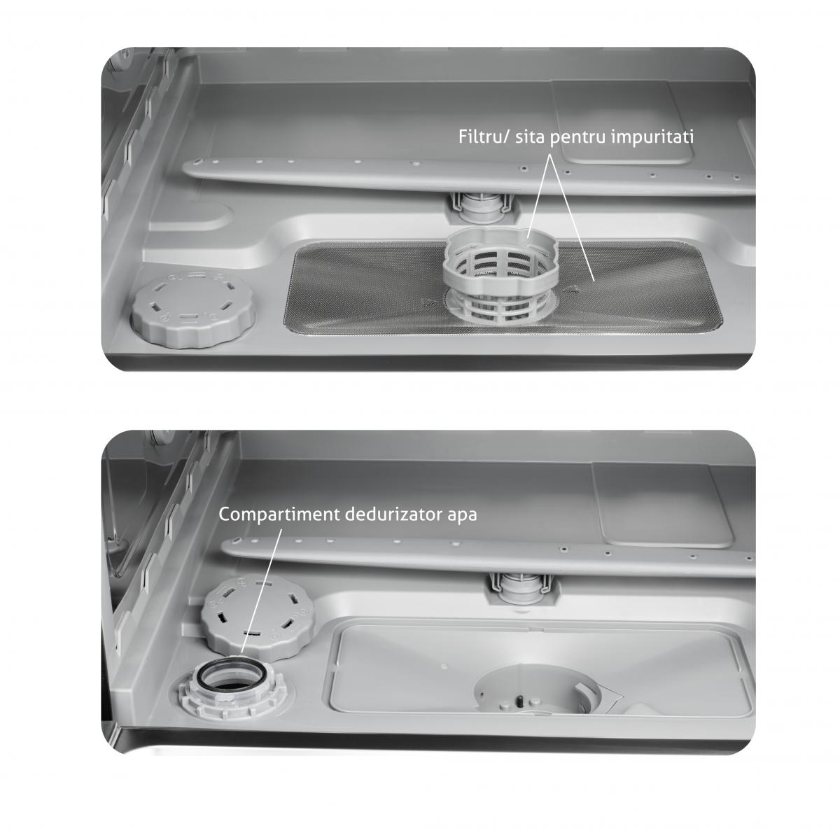 Masina de spalat vase compacta Turbionaire AVA 6 TPDSAVA6CTG, 6 seturi, 6 programe, Clasa D, Mod eco, Indicator umplere sare, Indicator umplere agent de clatire, Dedurizator apa, Spalare eficienta tip 360°, Restart, 55 cm, Gri