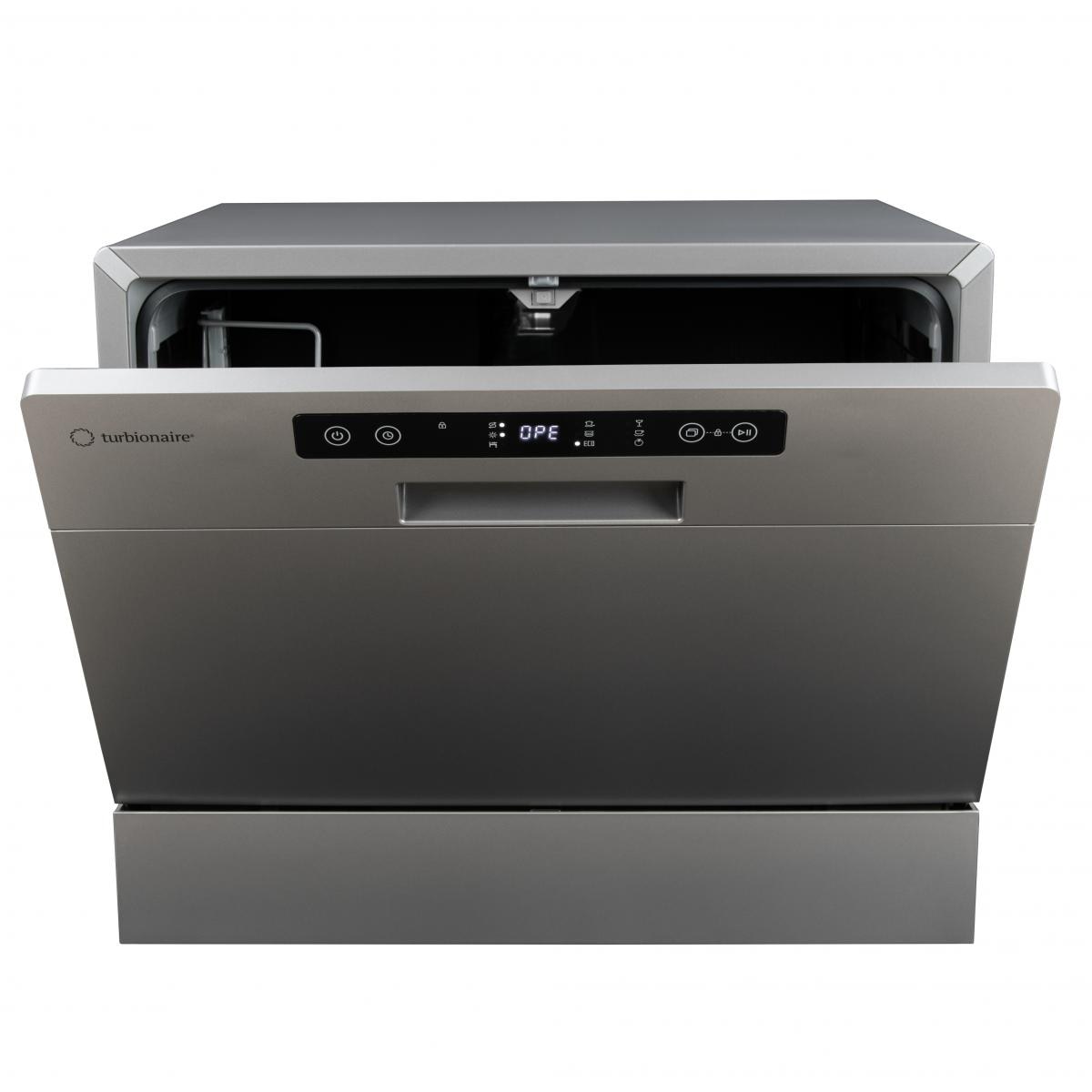 Masina de spalat vase compacta Turbionaire AVA 6 TPDSAVA6CTG, 6 seturi, 6 programe, Clasa D, Mod eco, Indicator umplere sare, Indicator umplere agent de clatire, Dedurizator apa, Spalare eficienta tip 360°, Restart, 55 cm, Gri