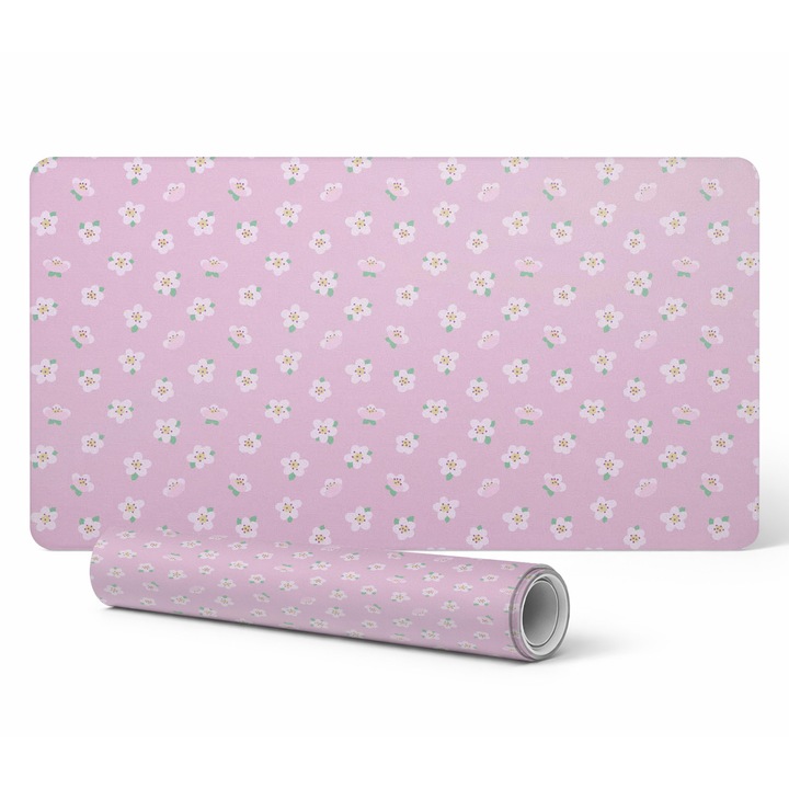 Mousepad Tulup, protectie birou, model floral pastelat, 120x60cm, 1,6mm grosime