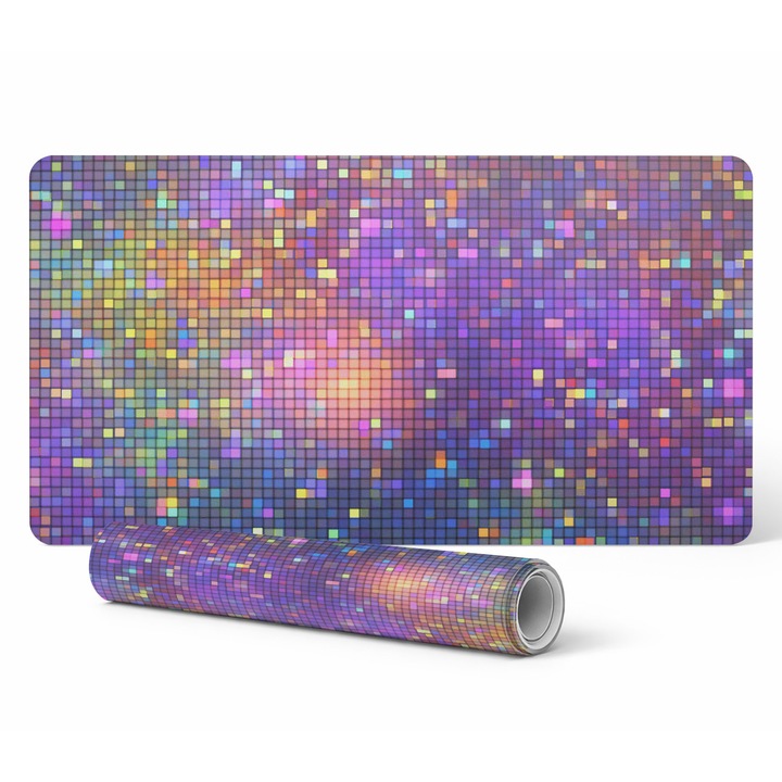 Mousepad Tulup, protectie birou, vinil, model mozaic pixelat, 120x60cm, 1,6mm grosime