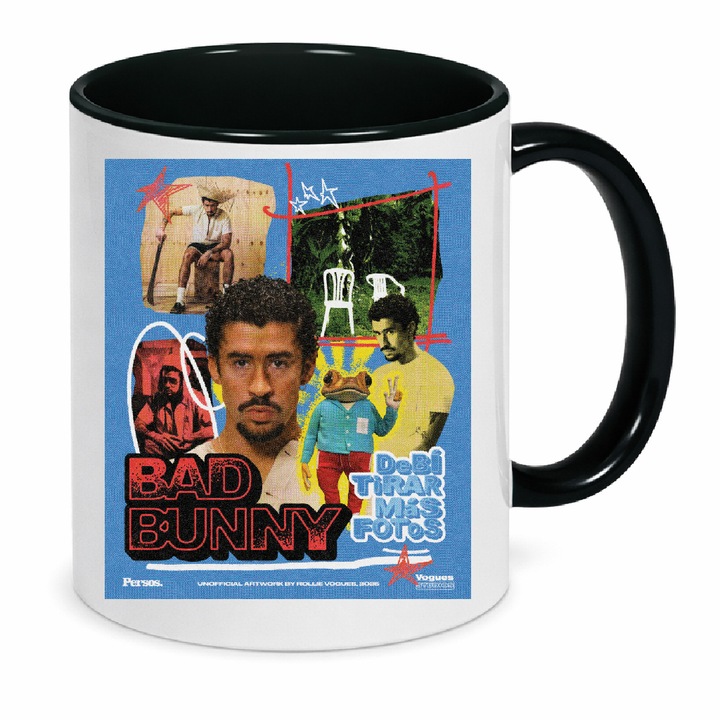 Cana ceramica, Mug No.4, 330ml, alb-negru, rezistenta la masina de spalat, pentru fani Bad Bunny