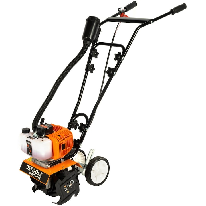 Motosapa pe benzina Detoolz DZ-MT1008-G01, putere 3 CP, 52 CC, 2 timpi, 1 viteza, latime 30 cm, adancime 10 cm, contine: freze