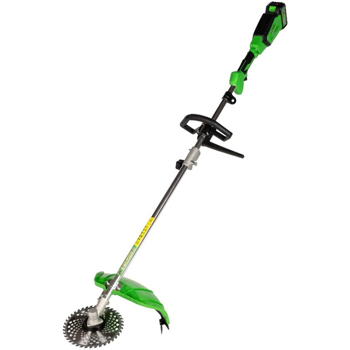 Trimmer de tuns gazon/iarba pe acumulator Micul Fermier MF-MX1010-G01, 20 V, diametru taiere cu fir 42 cm, diametru taiere cu disc 22.5 cm, motor brushless, tija modulara, filet tambur fir 25X10 mm, include: 2 X acumulator 20 V 4.0 Ah + incarcator