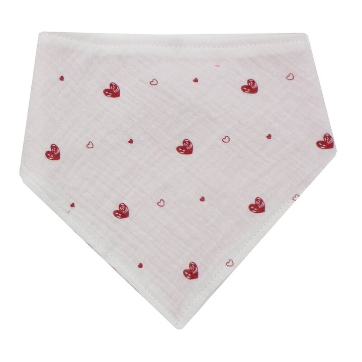 Esarfa tip baveta, muselina, doua fete, inimioare rosii