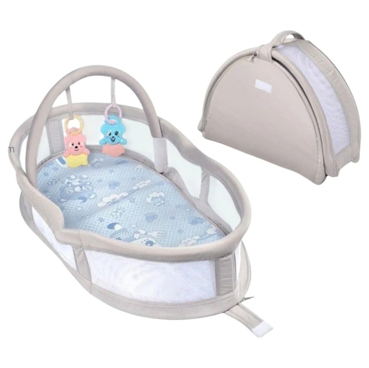 Преносимо легло и кошара за съвместно спане Сиво, кош с арка за играчки, за бебета 0-12 месеца