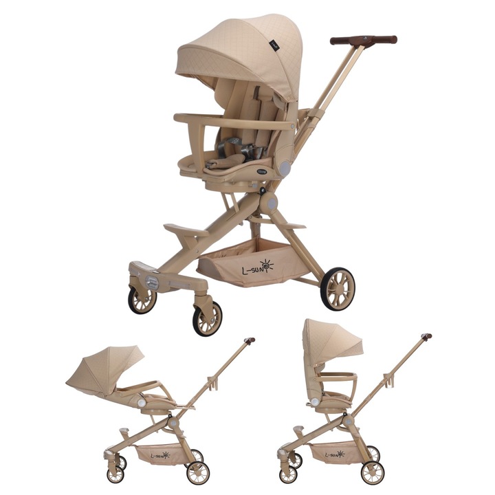 Carucior Copii L-Sun Sport Compact, Pliabil, Reversibil, Bej, 35x74x96cm