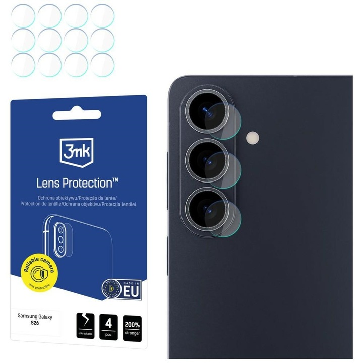 Folie protectie sticla securizata camera foto 3mk Lens Protection compatibila cu Samsung Galaxy S26, Transparent