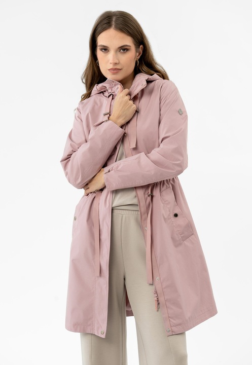 Jacheta impermeabila pana la genunchi, cu gluga, ajustabila la talie, Volcano J-Izra, roz, Roz deschis