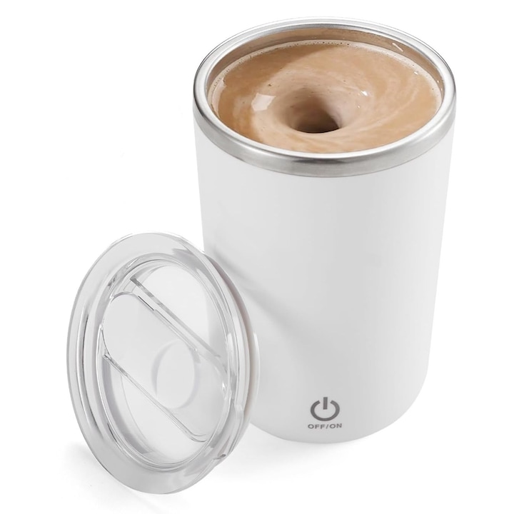 Cana De Cafea Qcwwy Cu Functie De Amestecare, Cana De Cafea Cu Auto-Agitare Automata, Cana De Cafea Cu Amestecare Magnetica, 350 Ml, Pentru Uz Casnic, Alba