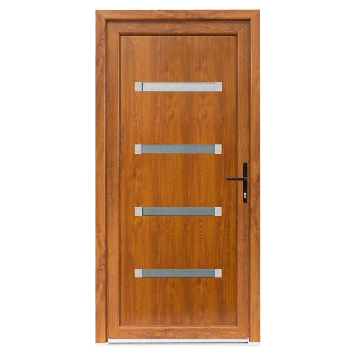 Usa exterior PVC MOSS, profil Klass, 980x2000 mm, deschidere dreapta, alb stejar auriu