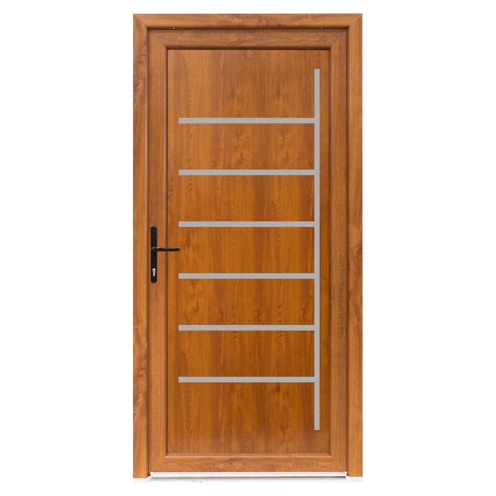 Usa exterior PVC ZETA, profil Klass, 980x2000 mm, deschidere stanga, alb stejar auriu