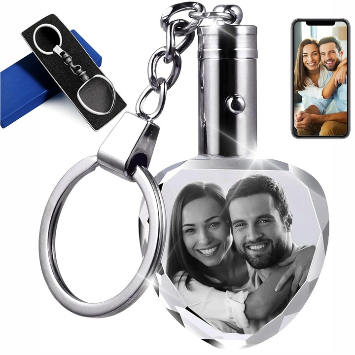 Breloc din cristal in forma de inima, CYBERIA, 3x3x1.1cm, cutie albastra