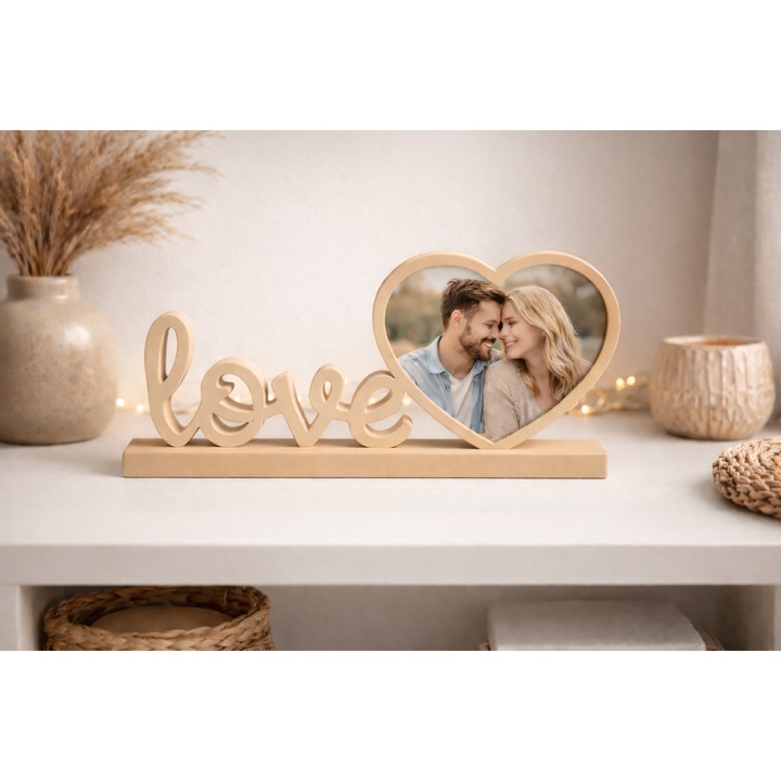 Rama foto 3D "LOVE", decor minimalist, caramel mat, 19x10.5cm