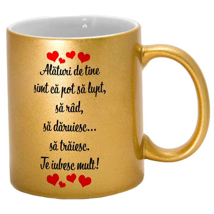 Cana personalizată aurie, mesaj "Alaturi de tine", capacitate 330 ml, ceramică