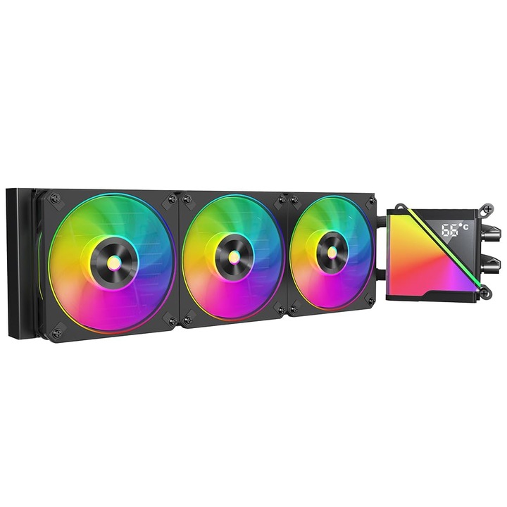 Cooler Procesor, TZMRIT, Sistem Racire Lichida 360mm Stellar Realm, Afisaj Temperatura, 3 Ventilatoare PWM, Negru