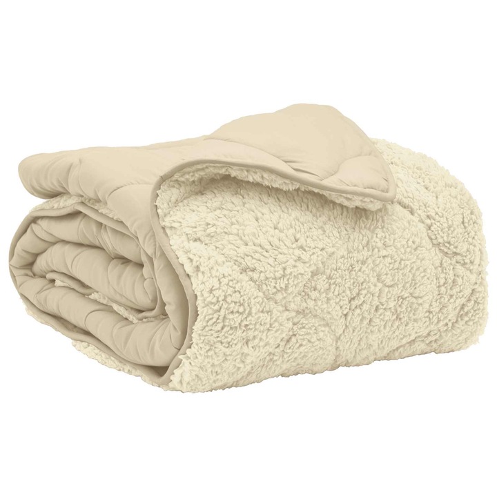 Pilota de vara vidaXL, Crem 200 x 220 cm Microfibra si fleece Teddy