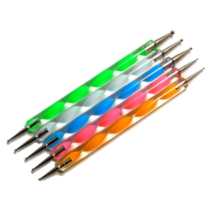 Instrument decorare pentru nail art, Sunflower, set 5 bucati, cu bilute, acril