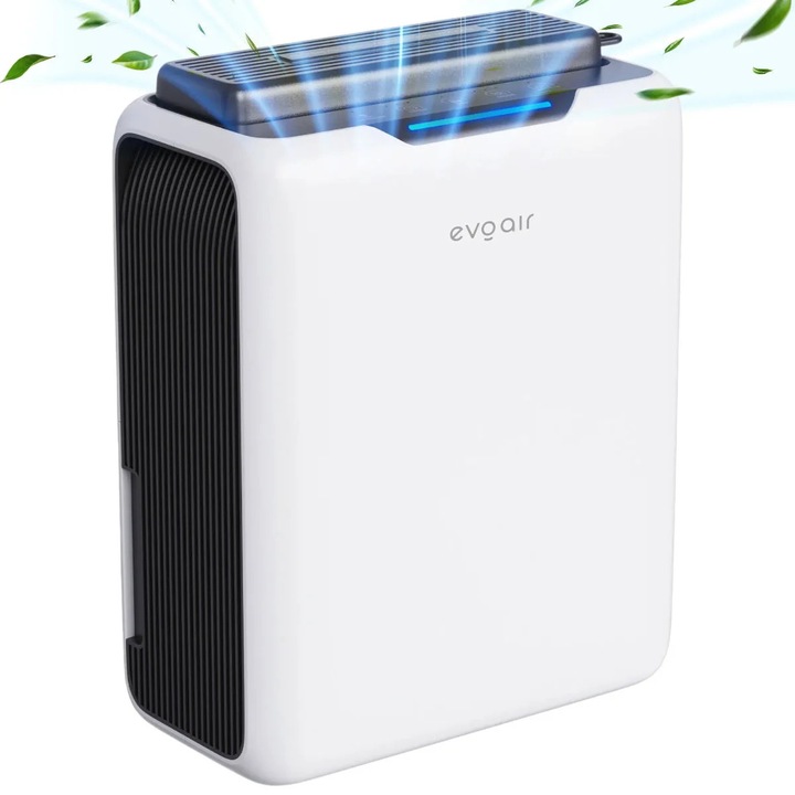 Dezumidificator camera, electric, Evoair HUMIXDUO, 0.5 L / 24 h, 54 W, rezervor 2.5 L, timer, oprire automata, suprafata dezumidificare 25 mp, alb