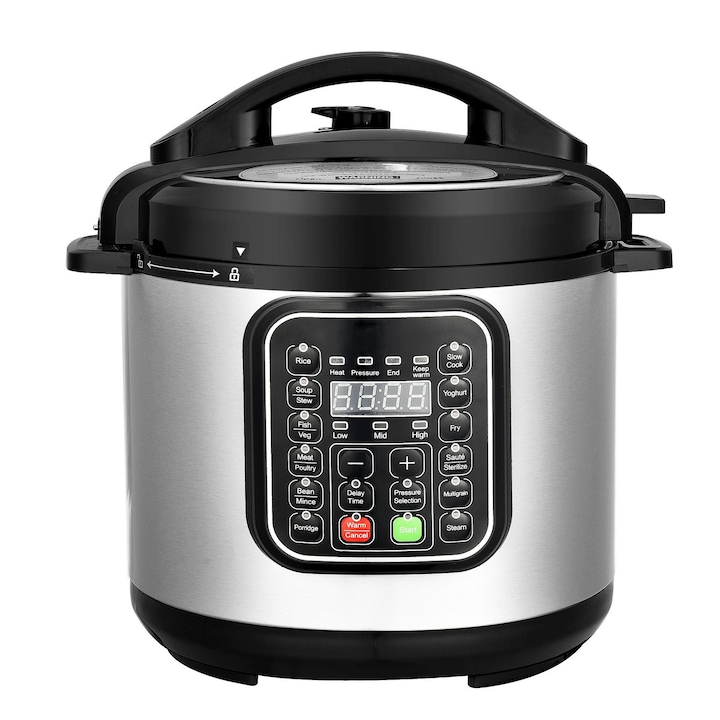 Oala sub presiune electrica Multicooker ELITE EPC-81281, 1300W, 8L, 12 programe, Gri/Negru