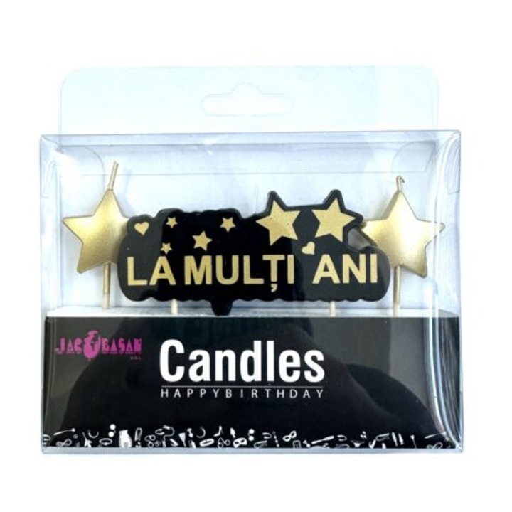 Комплект от 3 свещи за торта, златисто/черно