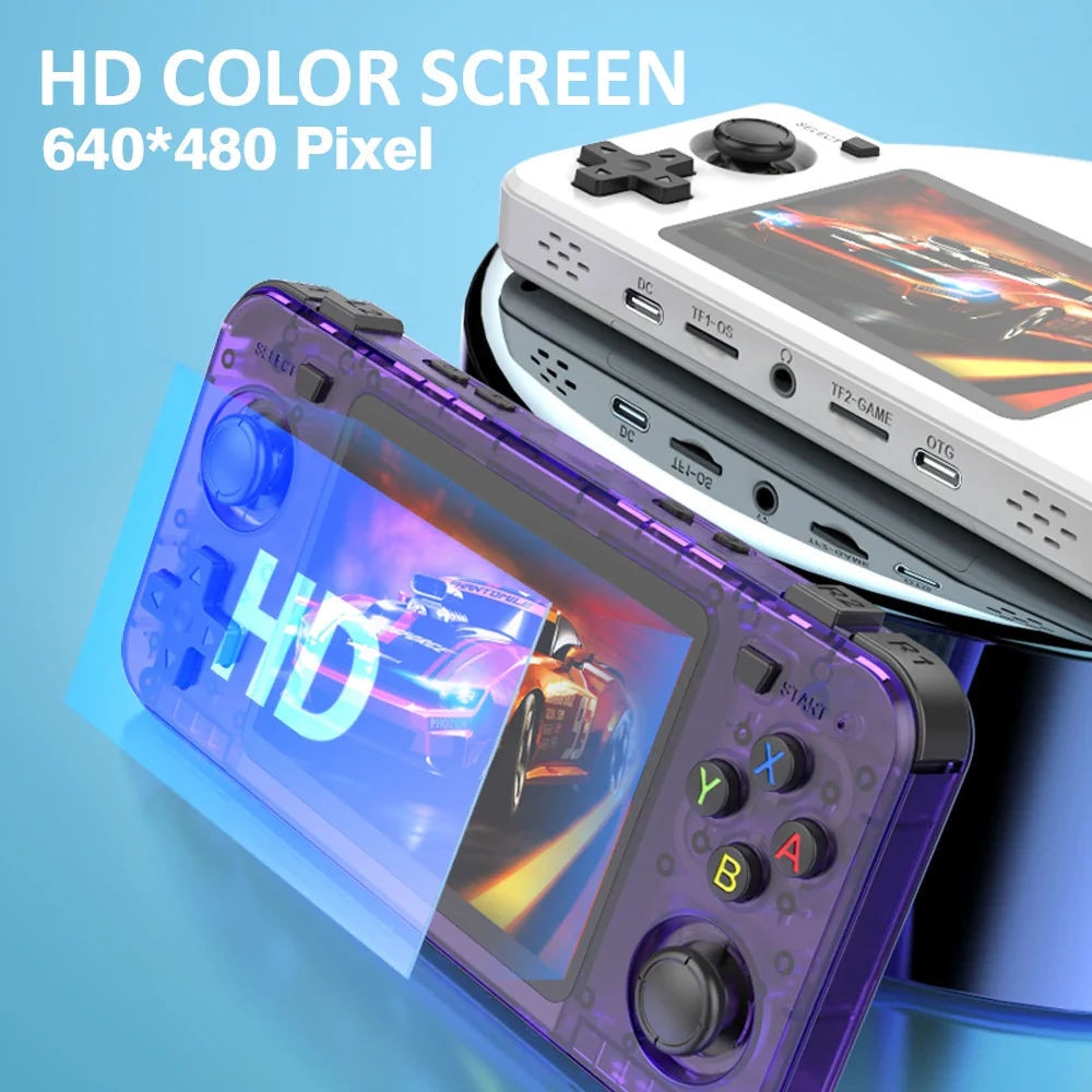 Consola retro portabila R36H 64GB cu jocuri, quad core Cortex-A53 1.5GHz, 1GB DDR3, IPS LCD 3.5" 640x480, 3000 mAh, alb