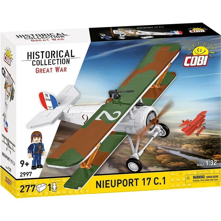 Set de Construit Cobi Nieuport 17 C.1, 217 piese, figurina pilot, 190x255x95mm
