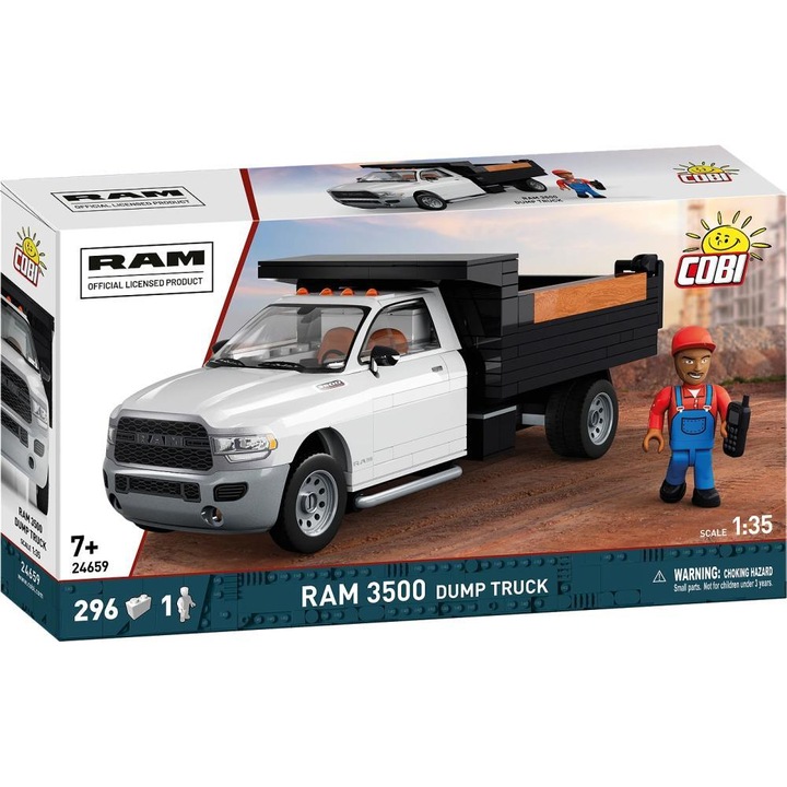 Set de Construit Cobi RAM 3500 Dump Truck, 296 piese, multicolor, 1:35