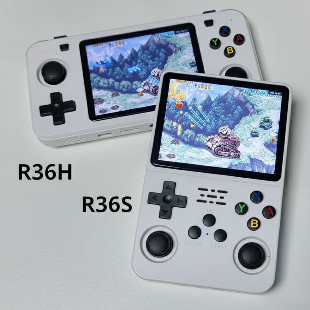Consola retro portabila R36H 64GB cu jocuri, quad core Cortex-A53 1.5GHz, 1GB DDR3, IPS LCD 3.5" 640x480, 3000 mAh, alb