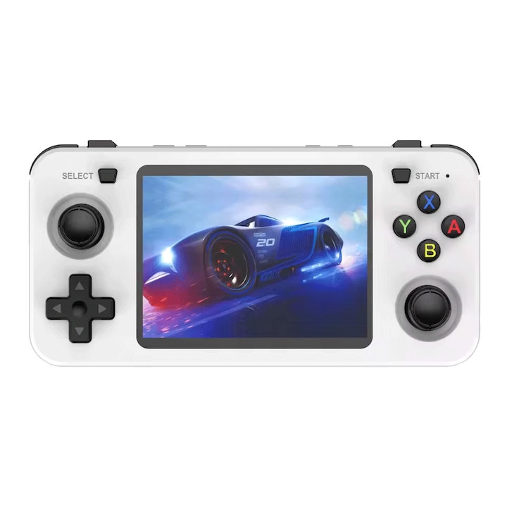 Consola retro portabila R36H 64GB cu jocuri, quad core Cortex-A53 1.5GHz, 1GB DDR3, IPS LCD 3.5" 640x480, 3000 mAh, alb
