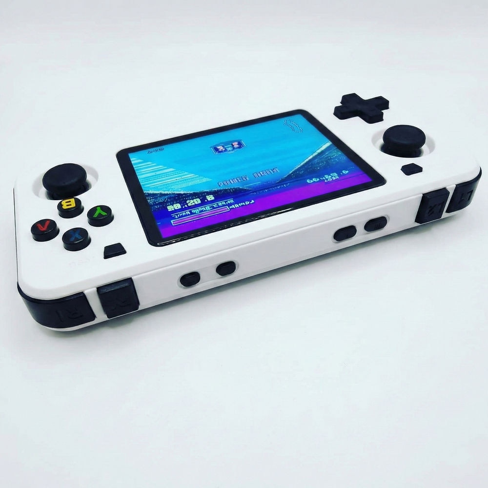 Consola retro portabila R36H 64GB cu jocuri, quad core Cortex-A53 1.5GHz, 1GB DDR3, IPS LCD 3.5" 640x480, 3000 mAh, alb