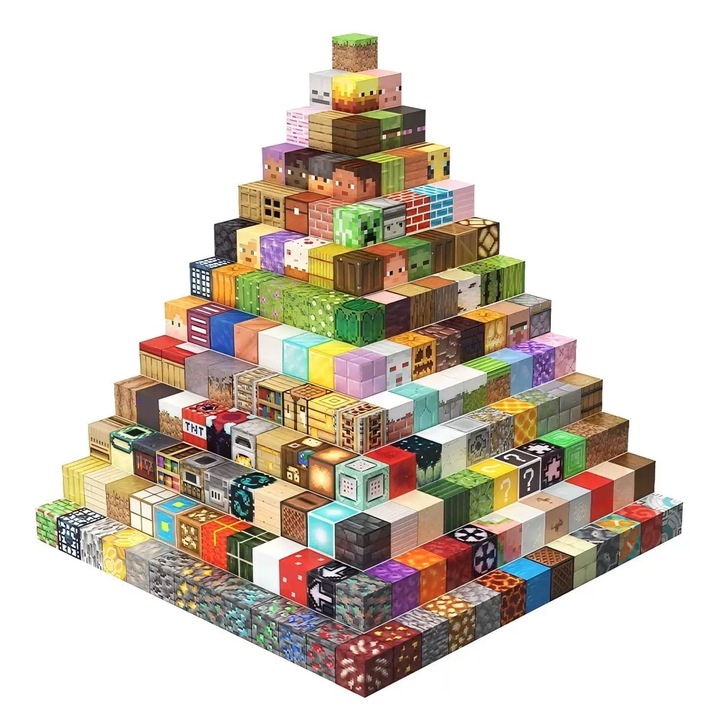 Minecraft Magnetic Set Constructie, Minecraft-style, Cubes, Multicolor, 140 bc + 10 figurine