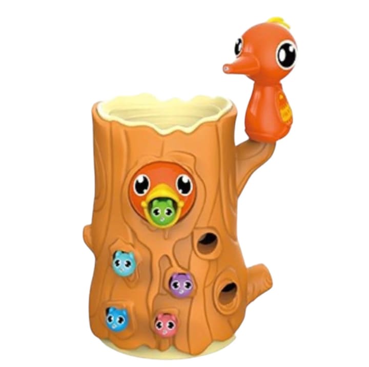 Joc educativ magnetic – Pasarea hraneste puiul, cu 10 viermi colorati