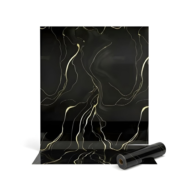 Rola tapet autoadeziv premium NEXTLY, marmura neagra, waterproof, ajustabil, adeziv puternic, usor de montat, acoperire 3.6 mp, 120x300 cm, 3mm grosime, negru